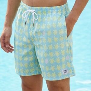 Spicy Tuna Turtle Print Swim Trunks Mens Blue Board Shorts